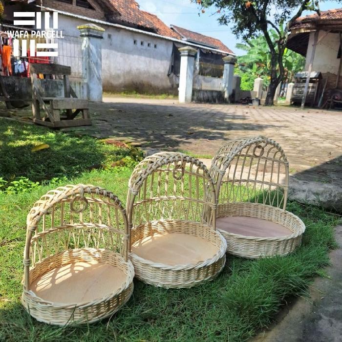 Keranjang Rotan Bulat Ayunan 1Pcs Isi 3 Handmade Anti Jamur Untuk Penyimpanan Buah Barang &