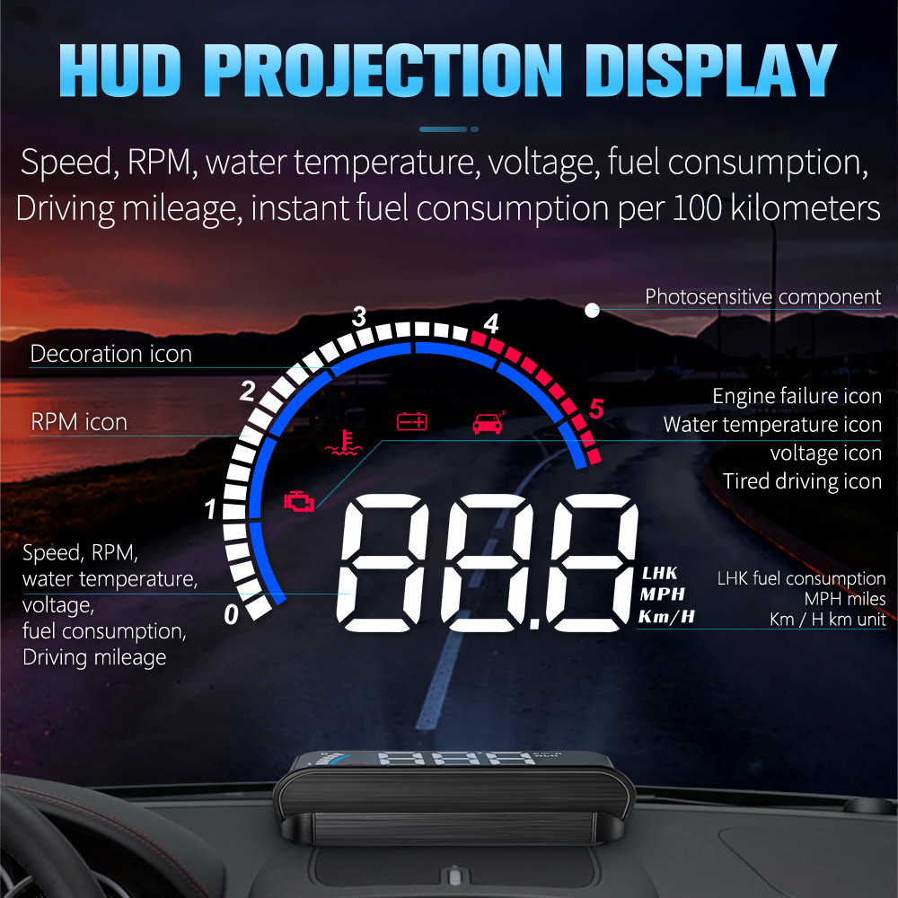 M13 Obd Windshield Projector Car Obd2 Head Up Display Fuel Level Voltmeter Clock Speed Meter With
