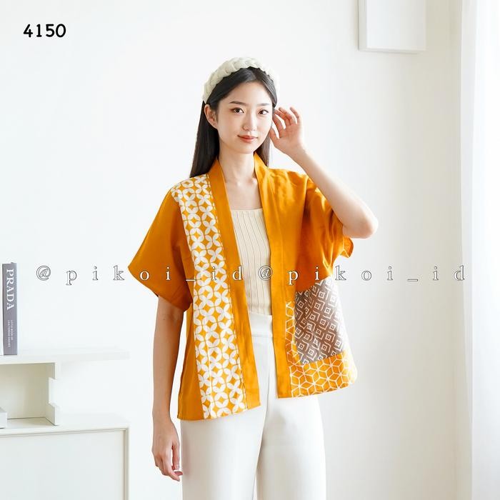 Cardigan Batik Wanita Modern Katun Linen Polosan / Outer Etnik Wanita Simple Lengan Panjang 241