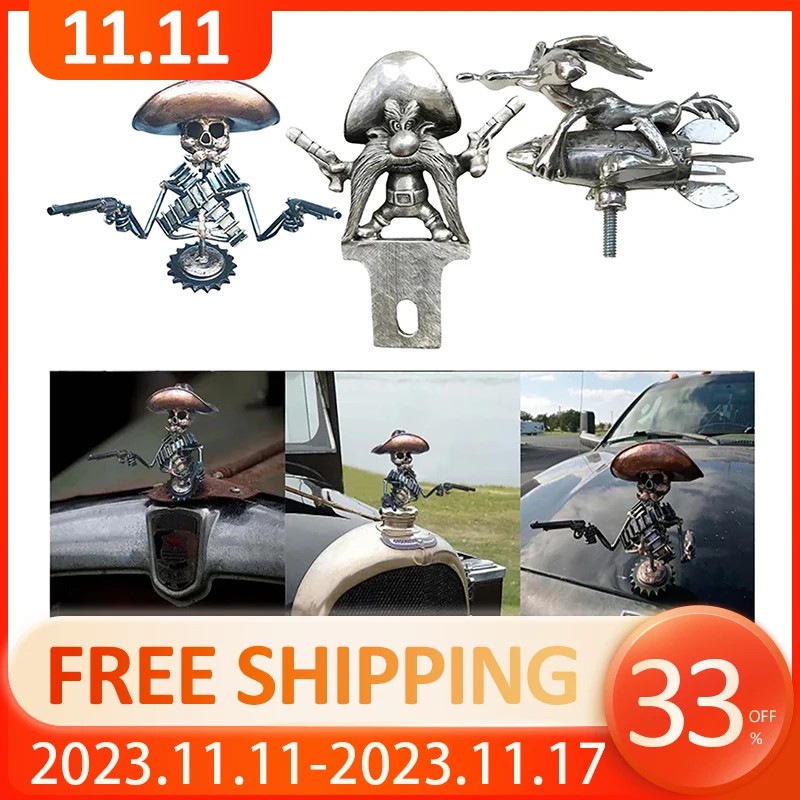 Skull/Gunner/Coyote Auto Accessories Shooter Hood Cover Decoration Vintage License Plate Topper Car 