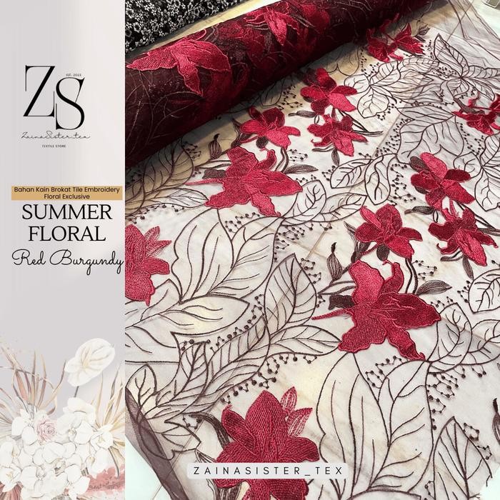 ASLI 1/2 Meter Bahan Kain Kebaya Brokat Tule Bordir Embroidery Bunga Timbul Motif Bunga Besar Summer