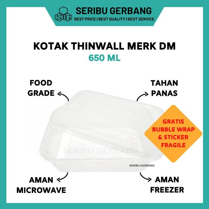 TERMURAH KOTAK MAKAN PLASTIK THINWALL MERK DM 650ML / BOX 650 ML