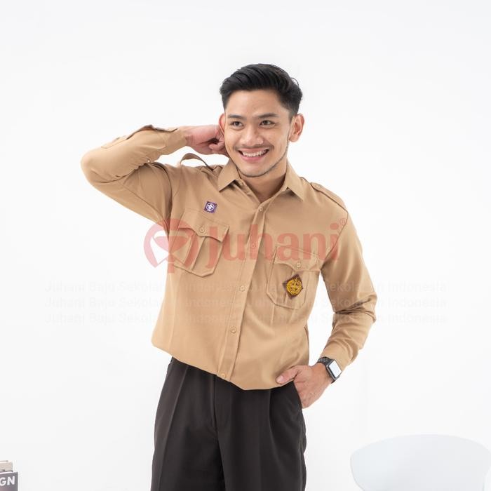 ASLI Baju Pembina Pramuka Laki-Laki Lengan Panjang Baju Pembina Baju Pramuka Dewasa Baju Guru