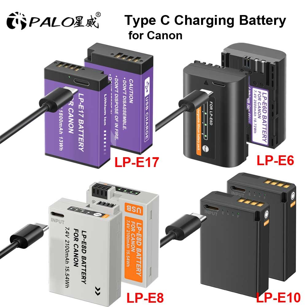 Palo Lp-E17 Lp-E8 Lp-E6 Lp-E10 Battery Lp E17 Lp E8 Lp E6 Lp E10 Type C Charging Battery For Canon