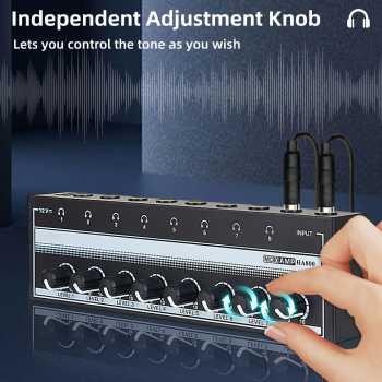 Berkualitas Audio Amplifier Headphone Splitter 8 Channel Volume Control Penguat Mic Adaptor Metal