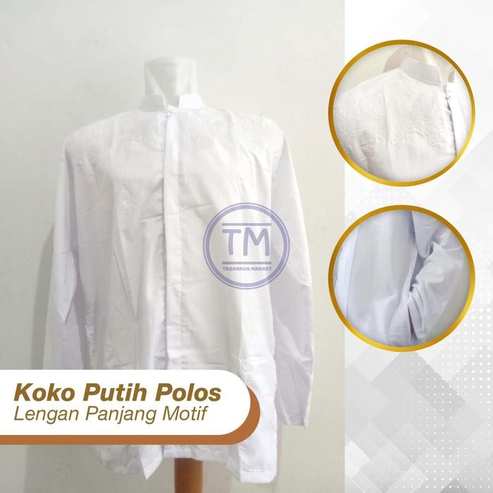 DISKON Baju Koko Murah Putih Polos Baju Koko Lengan Panjang Putih - ZALZABILA