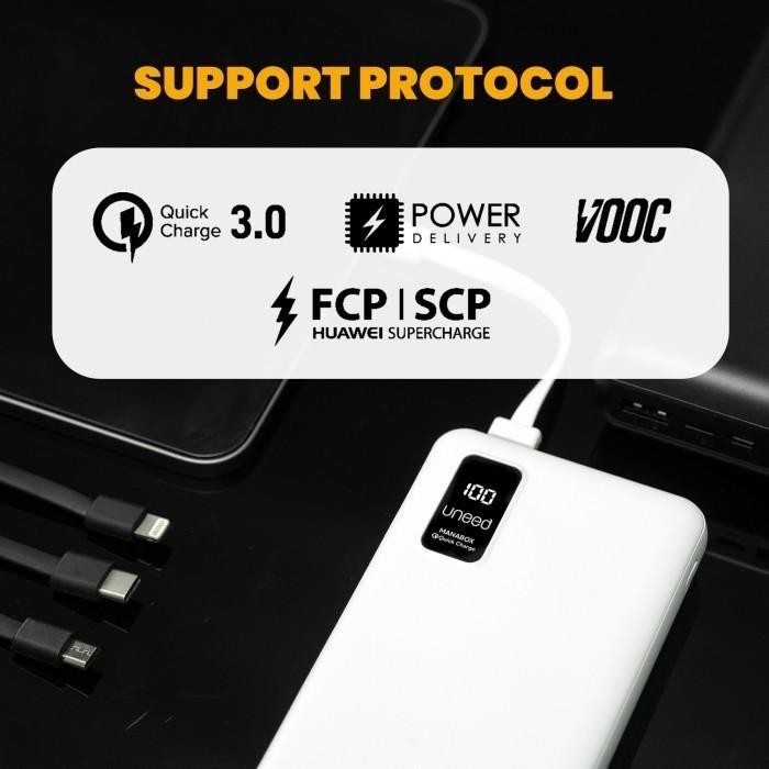 a8lq- Powerbank Uneed B20 20000Mah Built In Cable Fast Charging 2.1A Black White