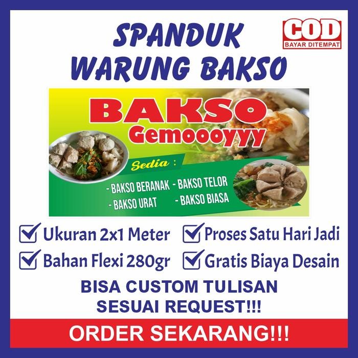 SIAPKIRIM Spanduk Sepanduk Banner Bener Backdrop Warung Makan Makanan Bakso Baso Beranak Telor Biasa