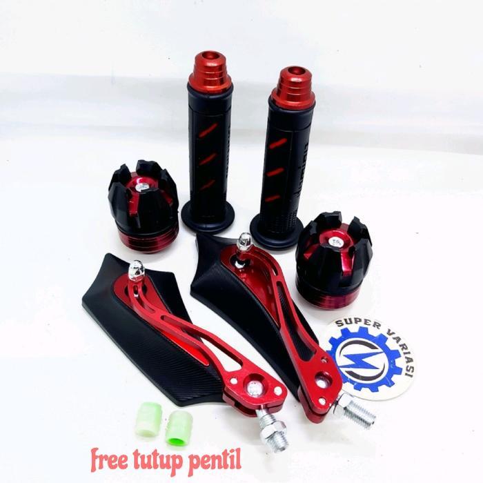 (Promo paket hemat) handgrip variasi + jalu stang + spion batman + jalu as + free tutup pentil glow 