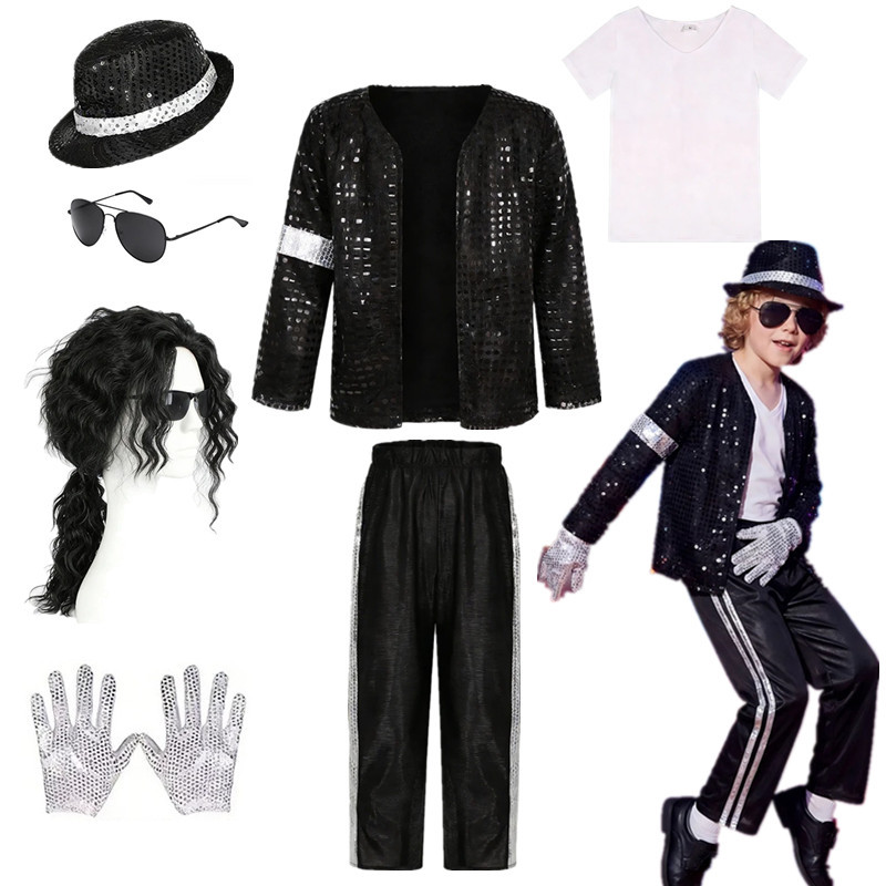 M-Michael Jackson Kids Clothes Halloween Cosplay Thday Party Dance Children'S Costume Pop Rock