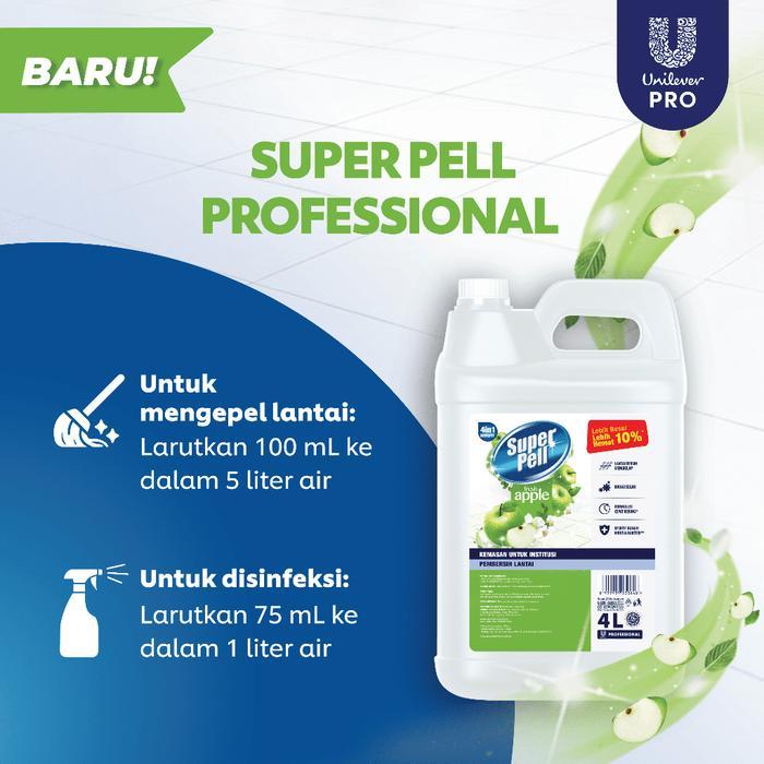 Superpell Professional Green Apple Cairan Pembersih Lantai Jerigen 4L 4000mL Untuk Horeka NO LABEL