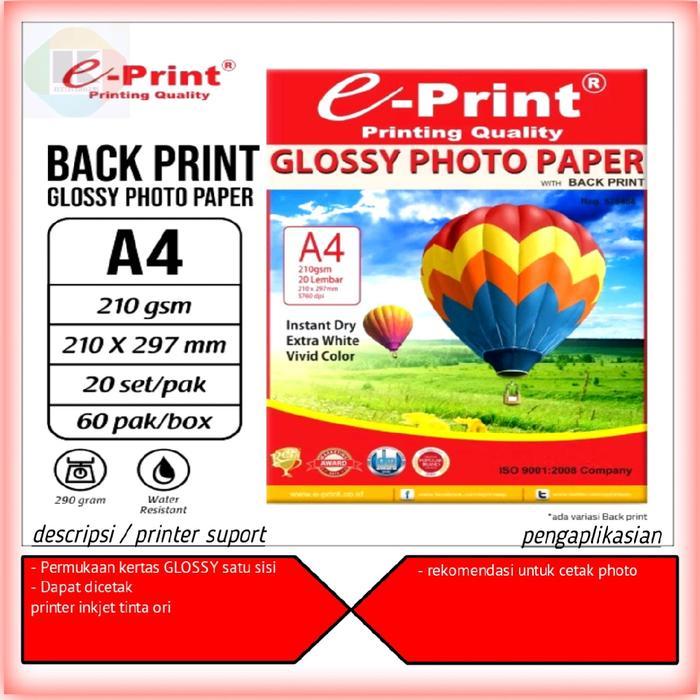 e print kertas foto glossy 210 gsm ukuran A4 paper Stationary foto glossy e print A4 watermark isi