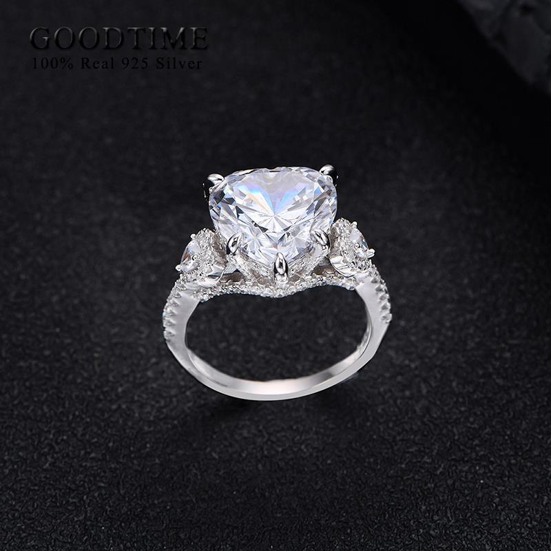 Luxury Egagement Ring Pure 100% 925 Sterling Silver Ring Heart Cut 12*12 MM High Carbon Gemstone
