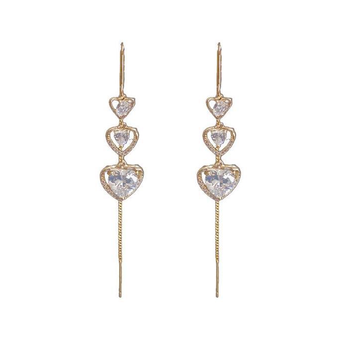 EAR PARTNER-S925 Jarum perak Anting rumbai hati zirkon minimalis gaya niche, indah dan, cocok untuk 