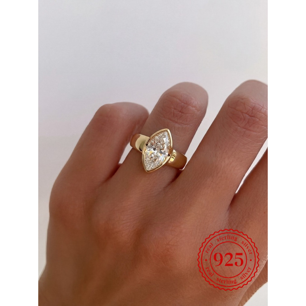 925 Sterling Silver 6*12mm Shining Glossy Marquise Zircon Ring for Women Engagement Wedding Luxury