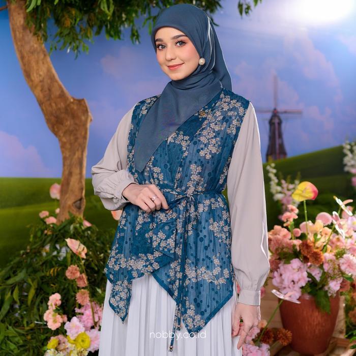 Nobby Rania Vest Atasan Outer Wanita Lengan Pendek Bahan Gamila Sifon Jaquard - Hijau, M