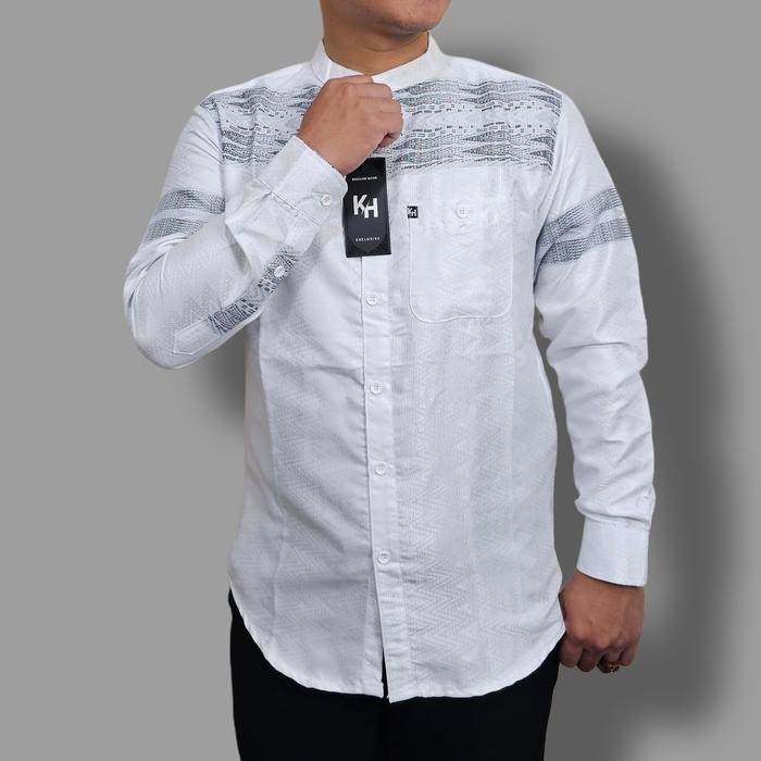 muna Kemko Putih Timbul Kemeja koko Pria Dewasa lengan Panjang Kemko Kh Terbaru Muslim Baju Katun