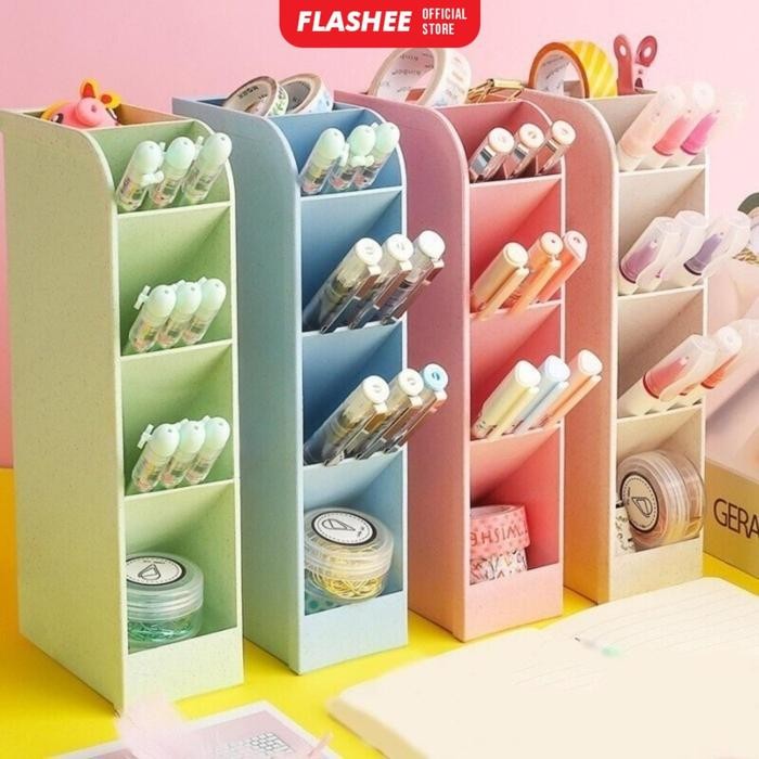 

Flashee Rak Mini Tempat Pensil Lucu Storage Pastel Serbaguna Pen Holder 4 Sekat Penyimpanan