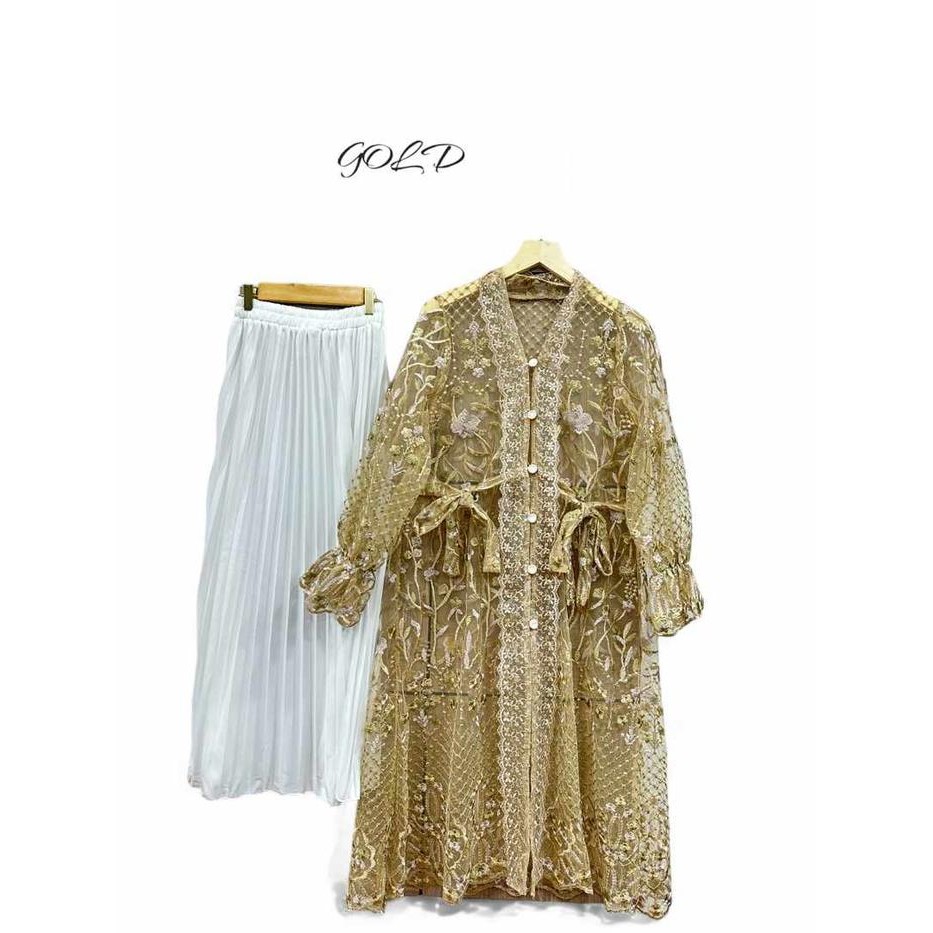 ASLI Outer Tile Rensi Bahan Tile Two Tone Atasan Bordir Wanita Kancing READY STOCK