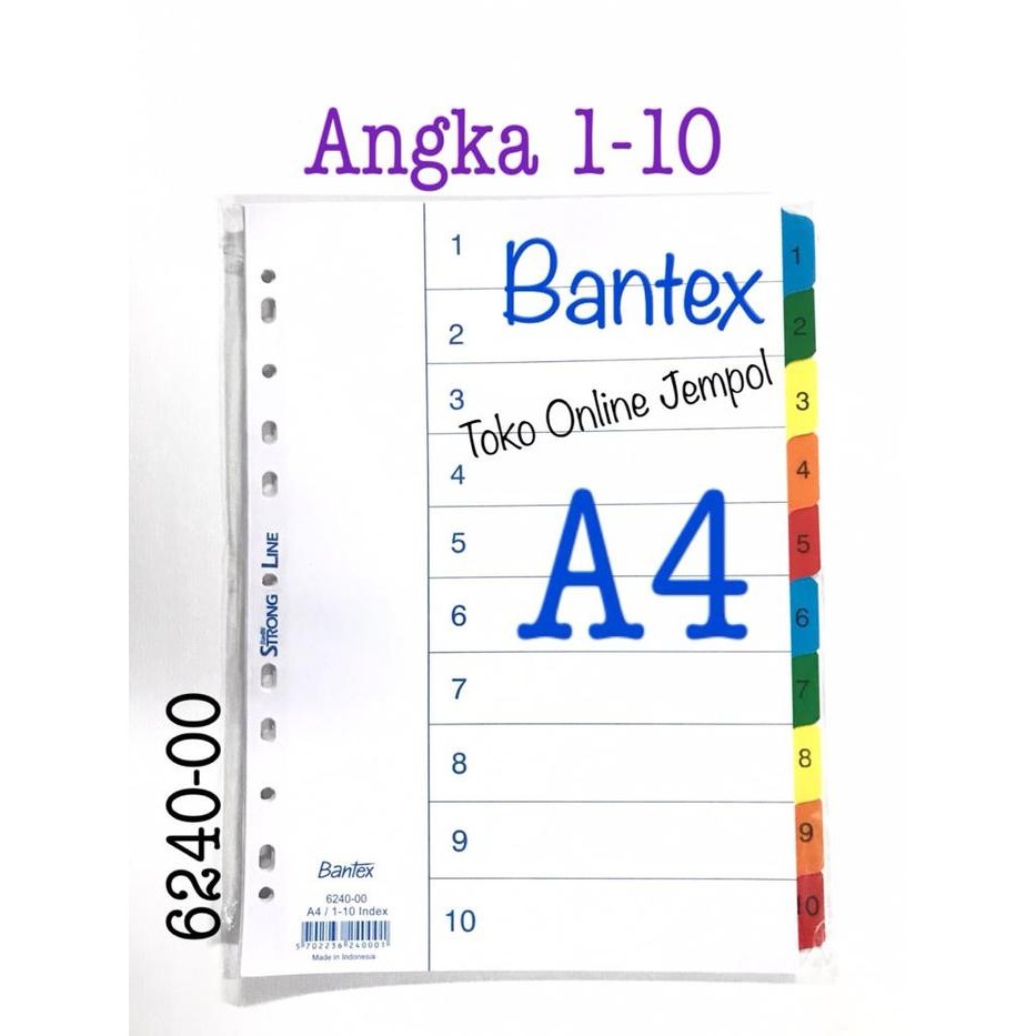 

A4 Angka 1-10 putih 6240-00 File Divider Bantex Pembatas ATK1178BX
