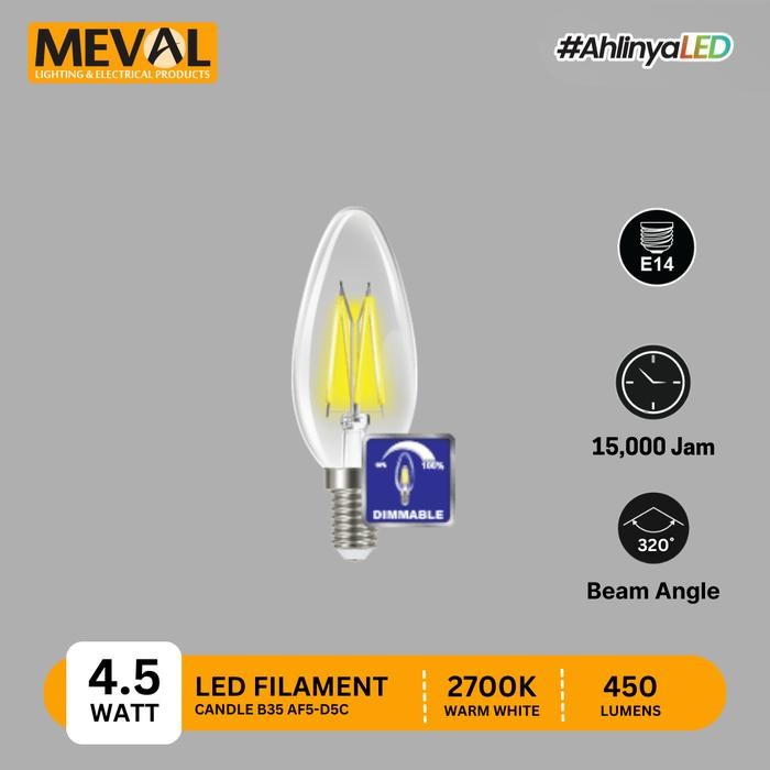 MEVAL Lampu LED Filament Vintage B35 4.5W - Dimmable - Kuning