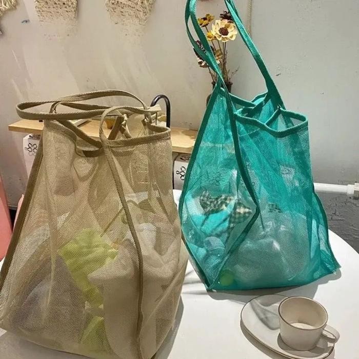 

Tote Bag Jaring Transparan Serbaguna Cocok untuk Belanja, Sayur, dan Pergi ke Pantai