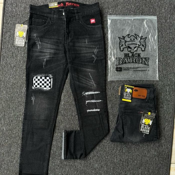 Pilihan- Celana Jeans Panjang Kotak Catur Hitam Black Baron Terbaru - Nyaman Pria Slim-Fitting