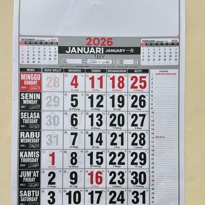 

New KALENDER DINDING 2026 TERMURAH MERAH HITAM