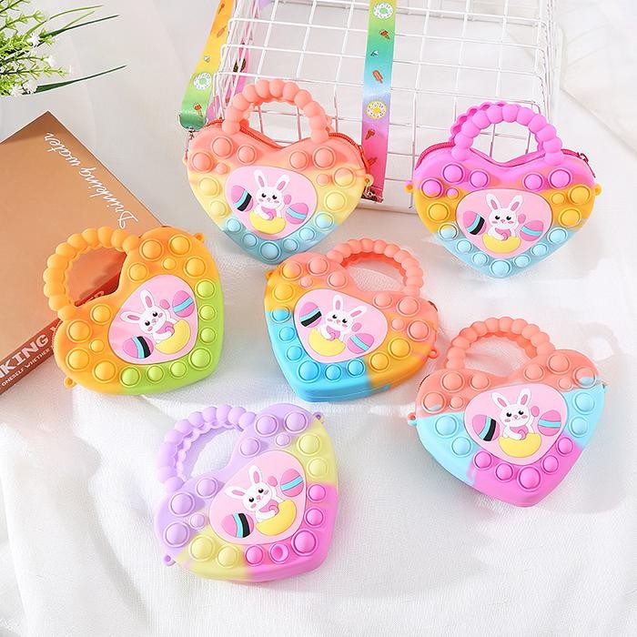 Tas selempang jinjing jelly rubber pop it anak perempuan model Kelinci Pop it B38