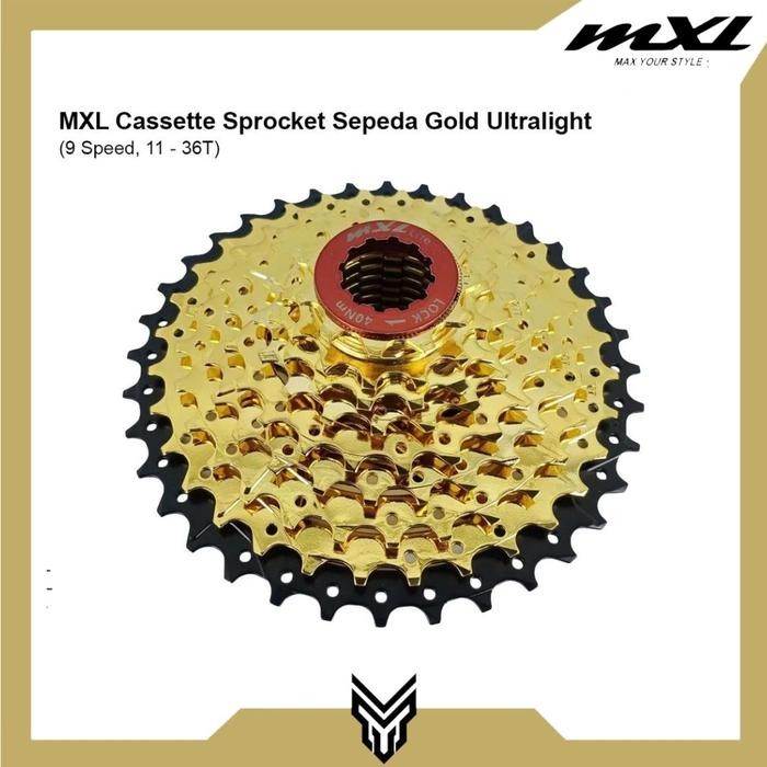 Cassette MXL Gold Ultralight 9 Speed 11-36T Sprocket Cassette Gear Sepeda