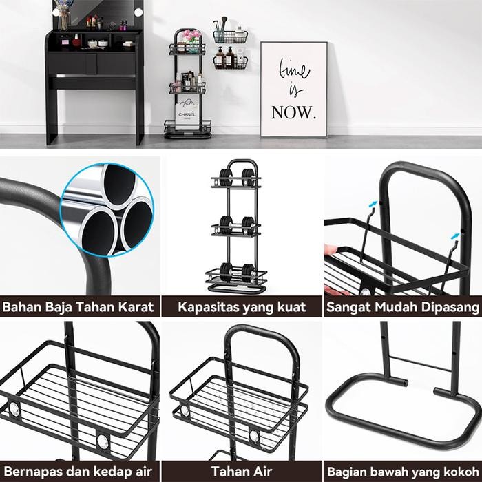Rak Troli Rak Susun 3 Tingkat Rak Troli Kamar Mandi Rak Salon Dapur Rak Kamar Mandi Rak Penyimpanan