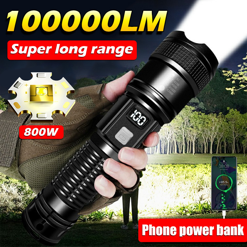 100000 Lumens Super Bright Long Range LED Flashlight Tactical Flashlight Outdoor Waterproof
