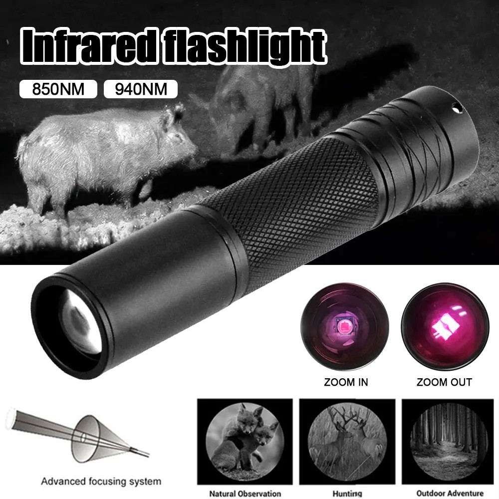 850nm/940nm Infrared Flashlight Adjustable Focus Zoomable IR Hunting Torch Infrared Radiation Weapon
