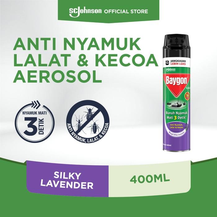jvat- Baygon Aerosol - Obat Anti Nyamuk Semprot Silky Lavender 400Ml