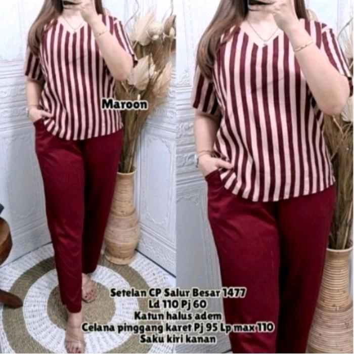 080j- Setelan Cp Kombinasi Setelan Andin Salur Pendek Bahan Rayon