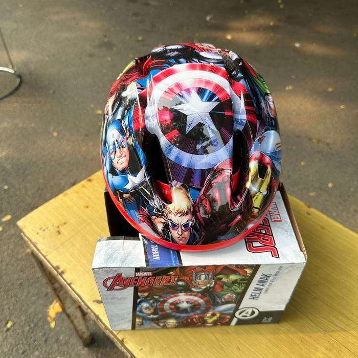 TERLARIS Helm Anak Avengers Marvel Merah Biru Cowok Sepeda New READY STOCK