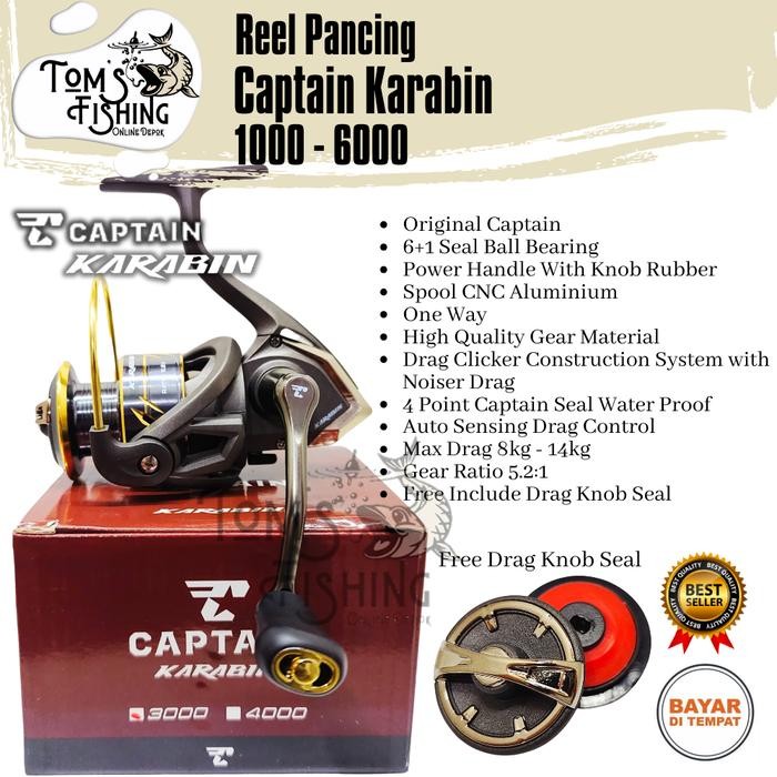 DUniaPancingan- Reel Pancing Captain Karabin 1000 - 6000 (6+1 Seal Bearing) Power Handle Murah - Tom