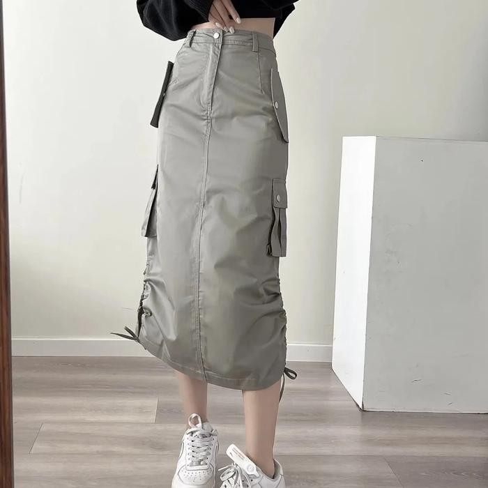 ypa5- Csid - Split Cargo Skirt Rok Cargo Acubi Style Acubi Outfit Wanita Nyaman Panjang