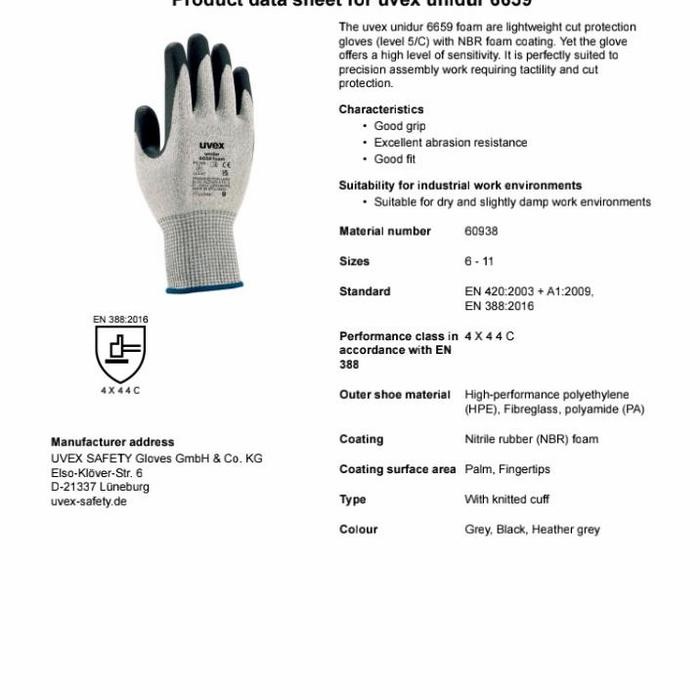 eqam- Hand Gloves Uvex Unidur 6659 Foam