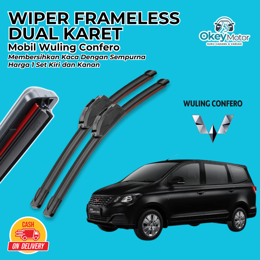 Wiper Blade Wuling Confero Double Karet Pembersih Kaca Depan Mobil 1 Set Kiri dan Kanan