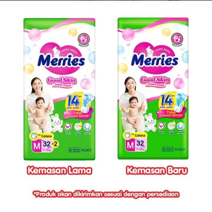 kpw0- Termurah Merries Good Skin M34 L30 Merries M32+2 L 28+2 Standar Popok Bayi Katun