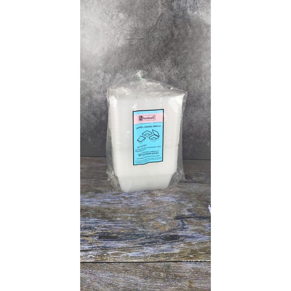 THINWALL SQUERE FOODSAFE 1000 ML WADAH KOTAK MAKANAN ISI 25PCS