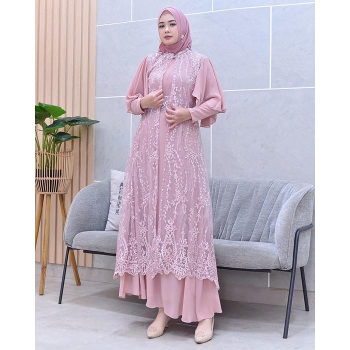 SALE Gamis Wanita Set Outer Janeeta Baju Kondangan Brukat Dress Jumbo XXXL
