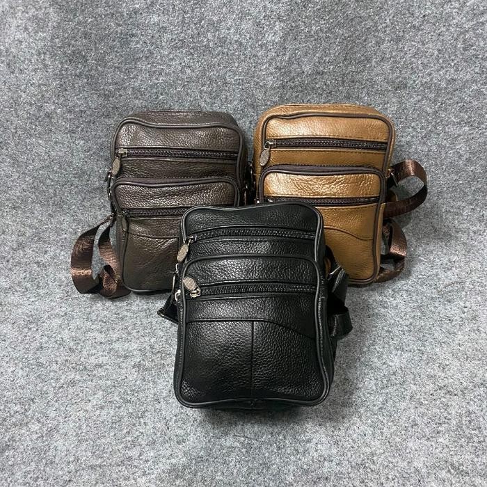Tas selempang kecil// ukuran mini bahan kulit asli// tas import pria kekinian// slingbag cowok//