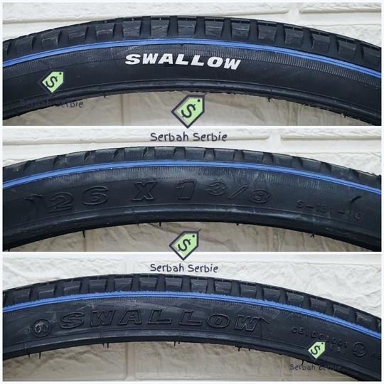 Polygon Bicycle - Ban Luar Sepeda 26X1 3/8 Swallow 590 26 X 1 3 Per 8 Hitam Putih Ctb Phoenix Jengki
