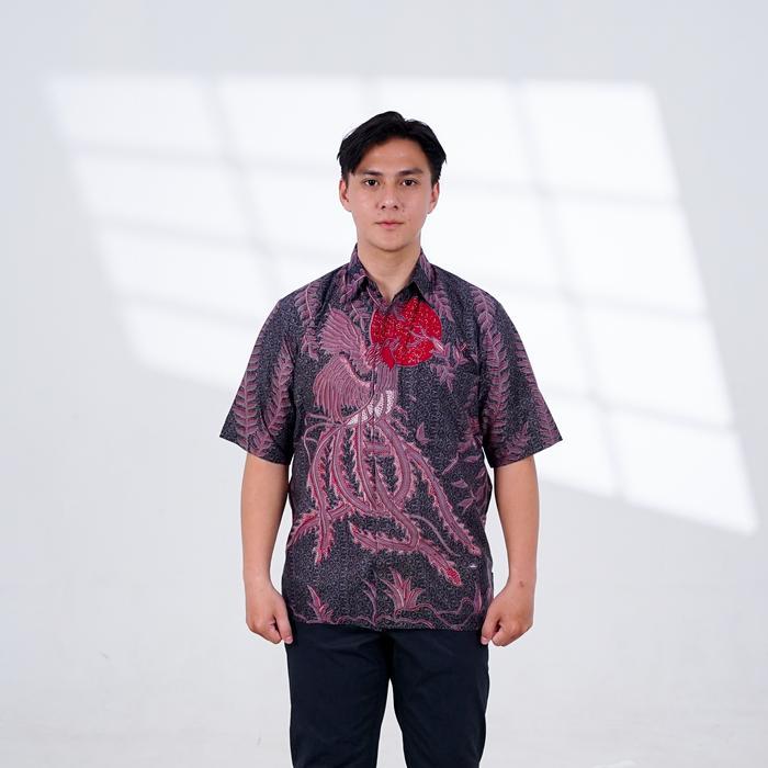 BATIK TRUSMI Atasan Batik Pria Kemeja Lengan Pendek Gama Ungu