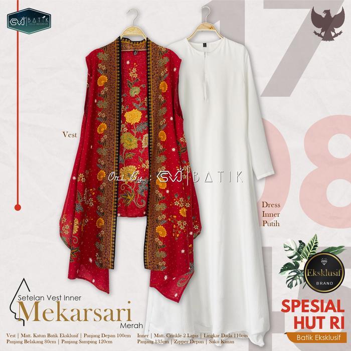 Baju HUT RI kemerdekaan SETELAN model vest OUTER set inner dress crincle batik merah putih svj