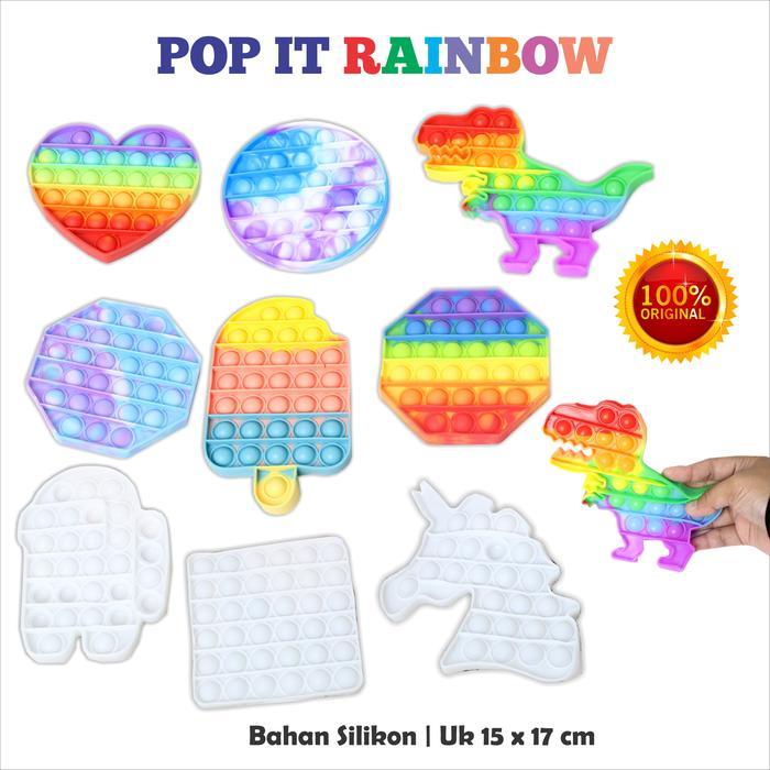 NEW MAINAN POP IT MURAH : SUGUS RAINBOW SEGI 8 BULAT KOTAK ICE CREAM DINOSAURUS DAN UNICORN / PB