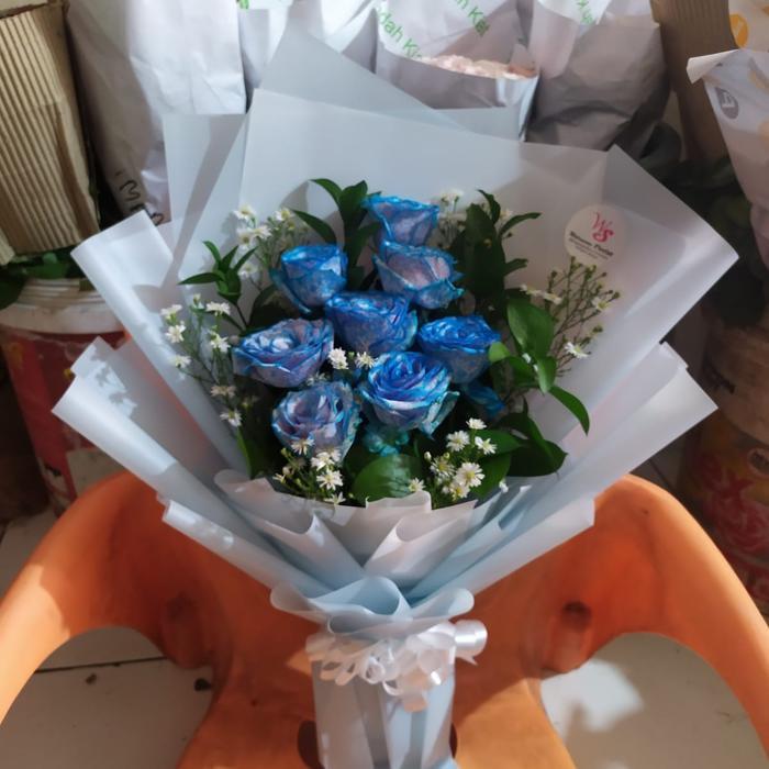 Baru Hand Bouquet Mawar Biru Mawar Hidup Buket Mawar Biru