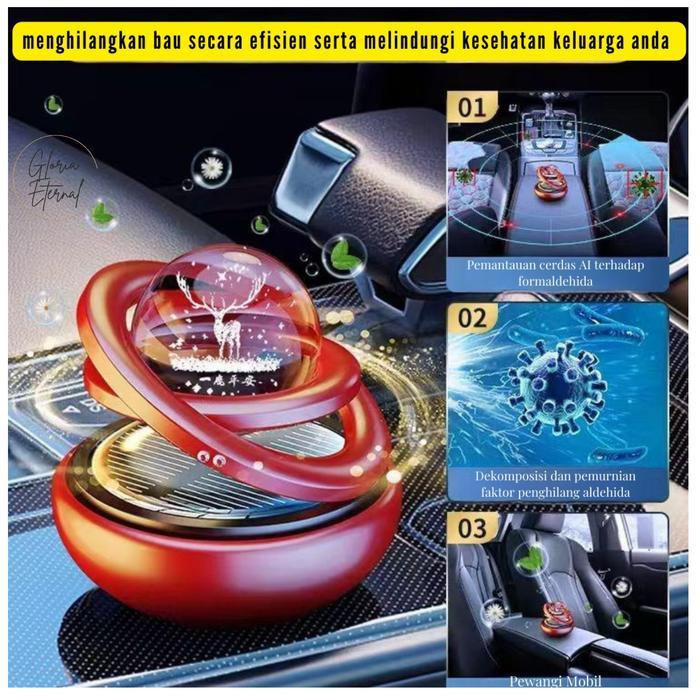 Promo [Gloria] Parfum Mobil Tahan Lama / Pewangi Car Energi Matahari Bisa Berputar Bola Krystal